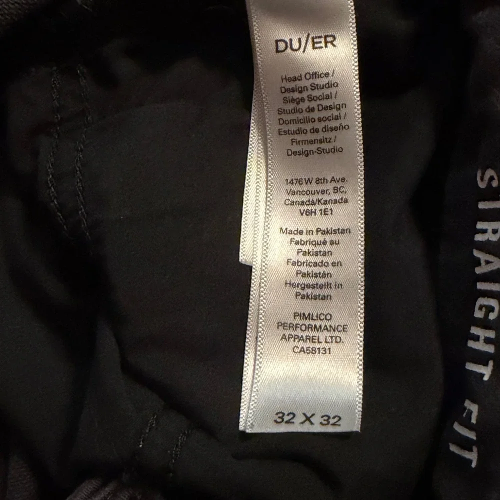 DU/ER No Sweat Pant Straight Fit Charcoal Gray Performance Trousers 32x32